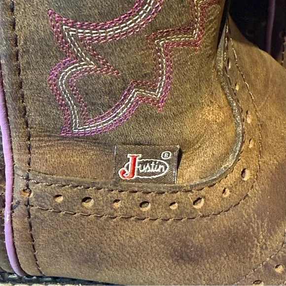 Justin Gypsy Brown Leather Embroidered Pull On Western Boot Size 8.5 B  L9903 - Picture 6 of 12